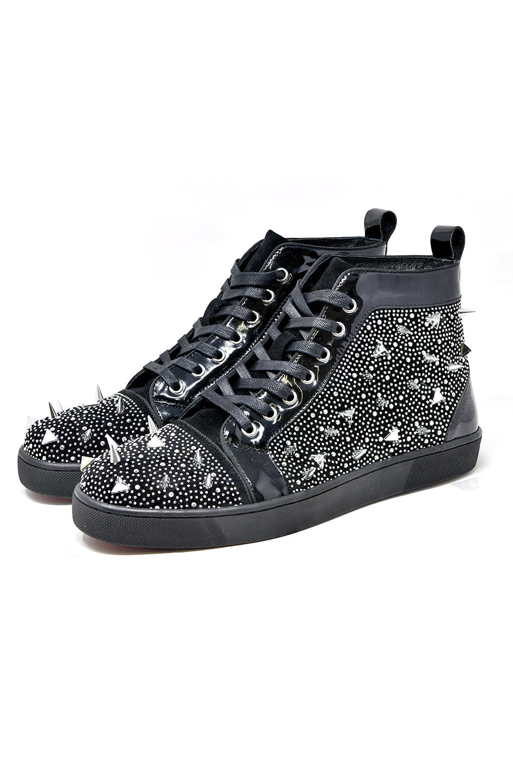 Barabas men's rhinestone spike black high-top sneakers SH715 Silver