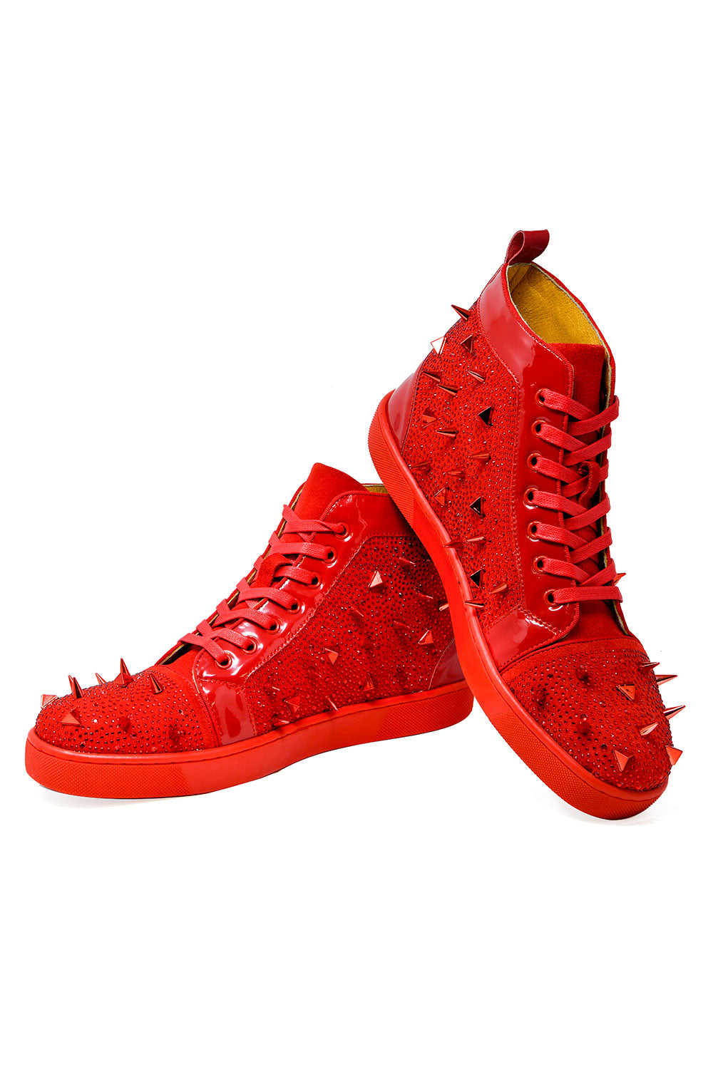 Barabas men's rhinestone spike black high-top sneakers SH715 Red