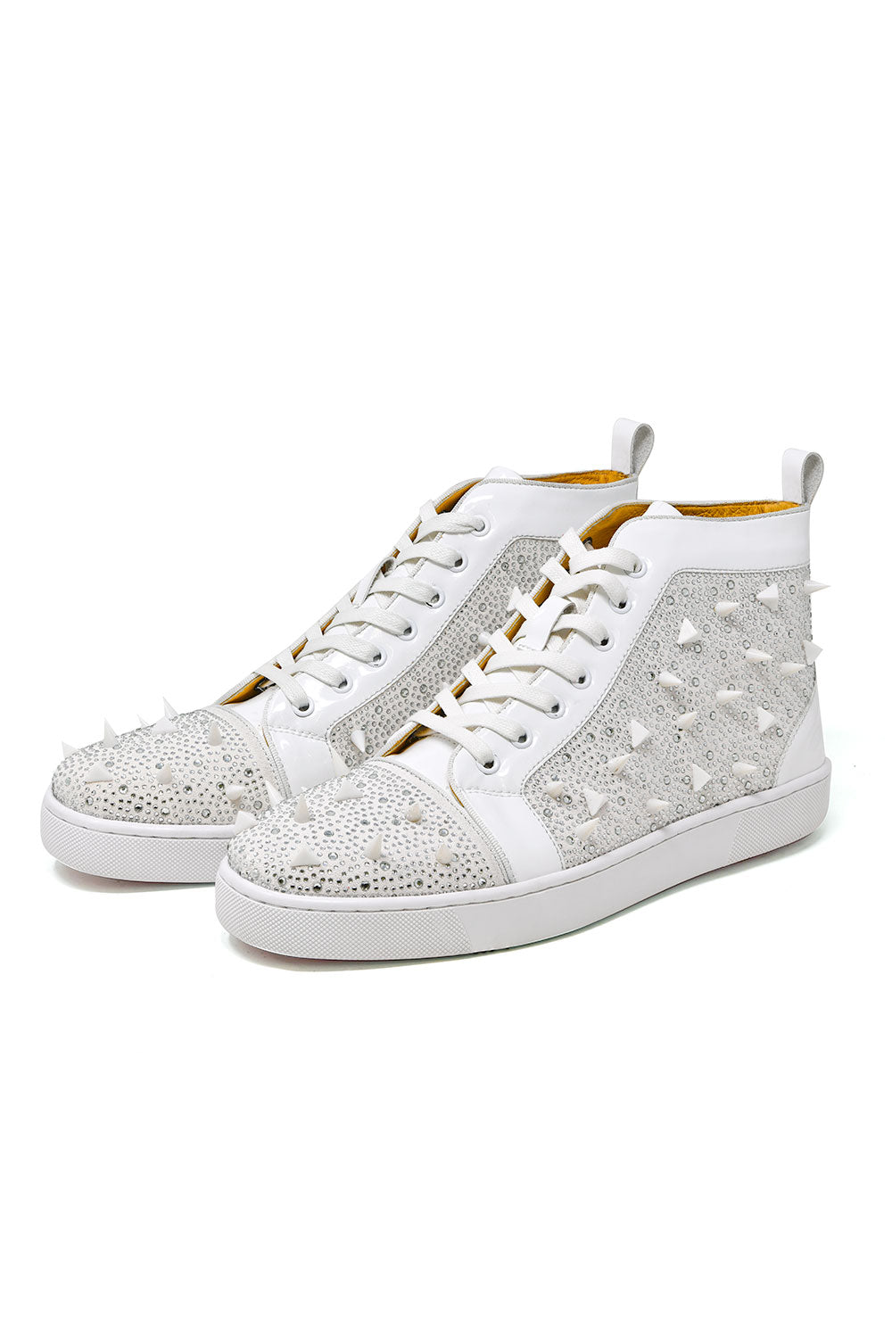 Barabas men's rhinestone spike luxury high-top sneakers SH715 White