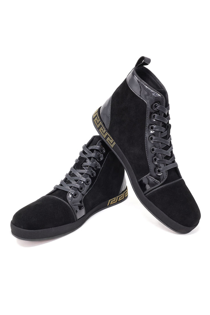 Barabas Men's Rhinestone Grandeur Greek Design High Top Sneakers SH722 Black Gold