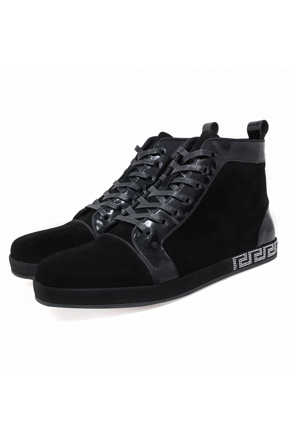 Barabas Men's Rhinestone Grandeur Greek Design High Top Sneakers SH722 Black Silver