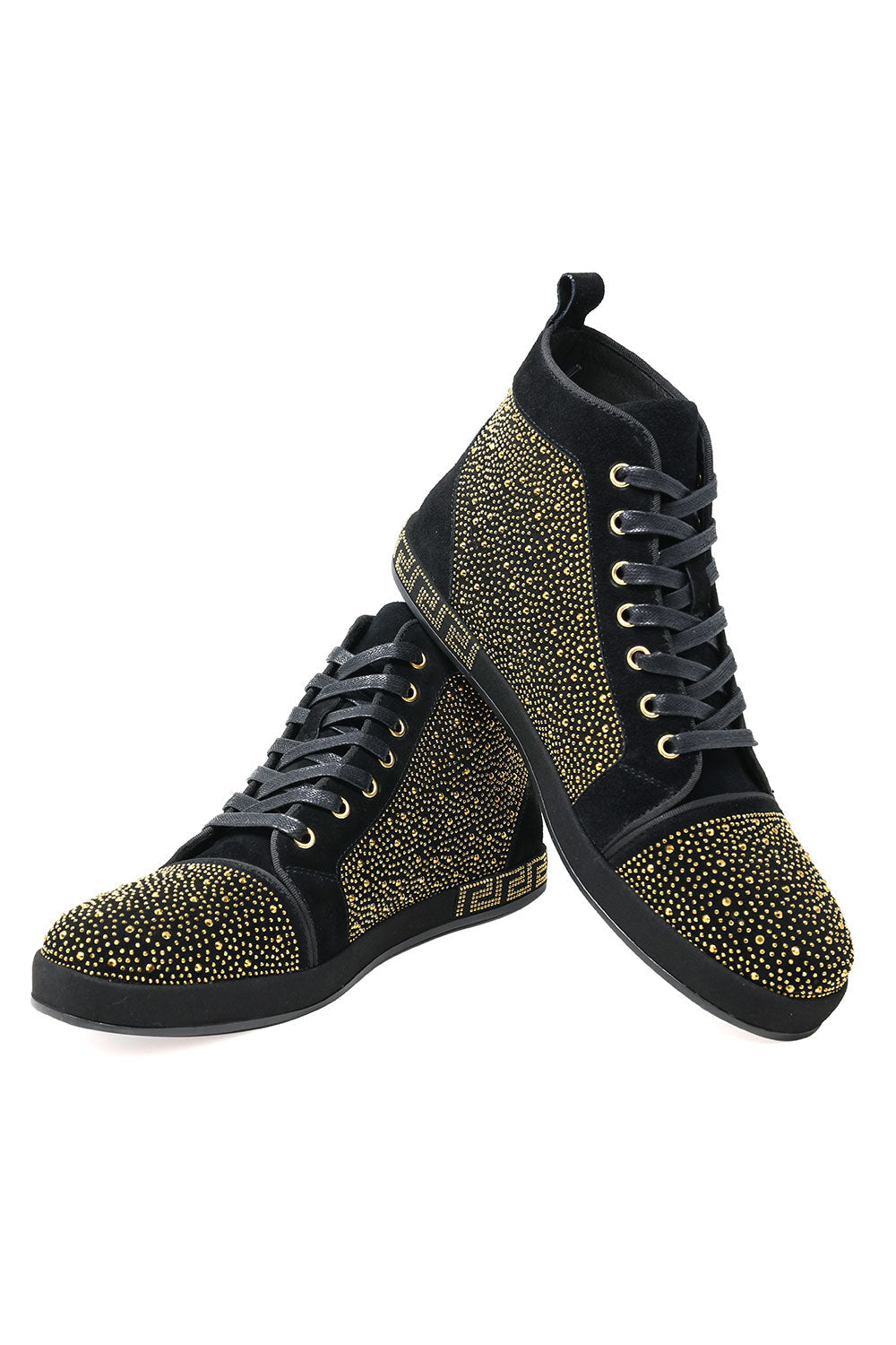 Barabas men's luxury Greek pattern rhinestone high-top sneakers SH724 gold