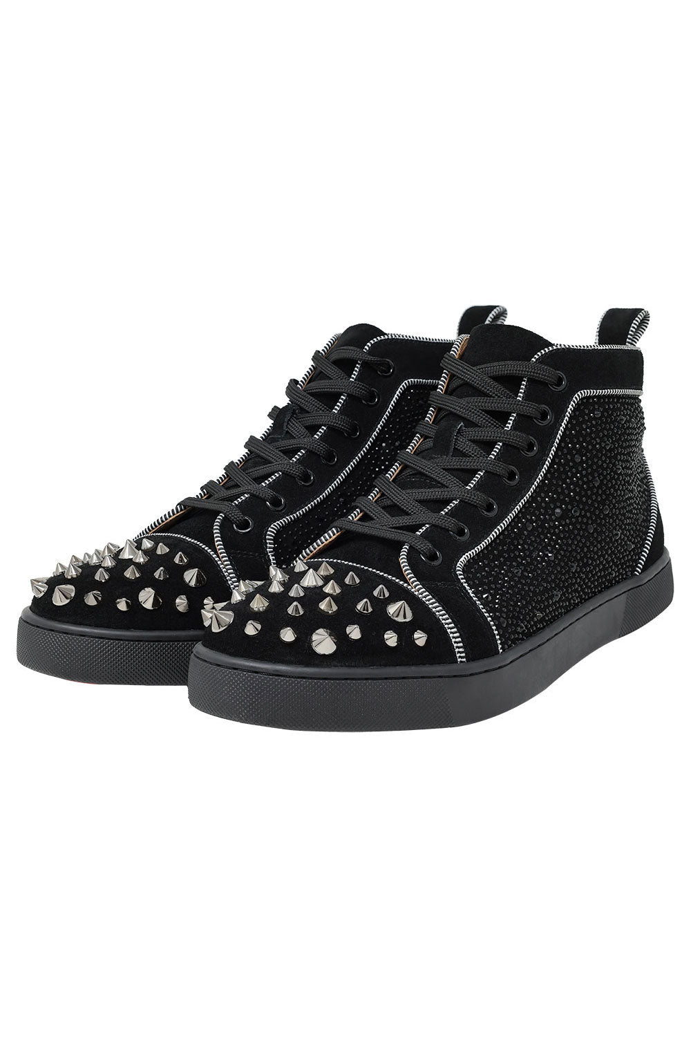 Barabas Men's All-Black Rhinestone Design High Top Sneakers SH727 Black and Silver