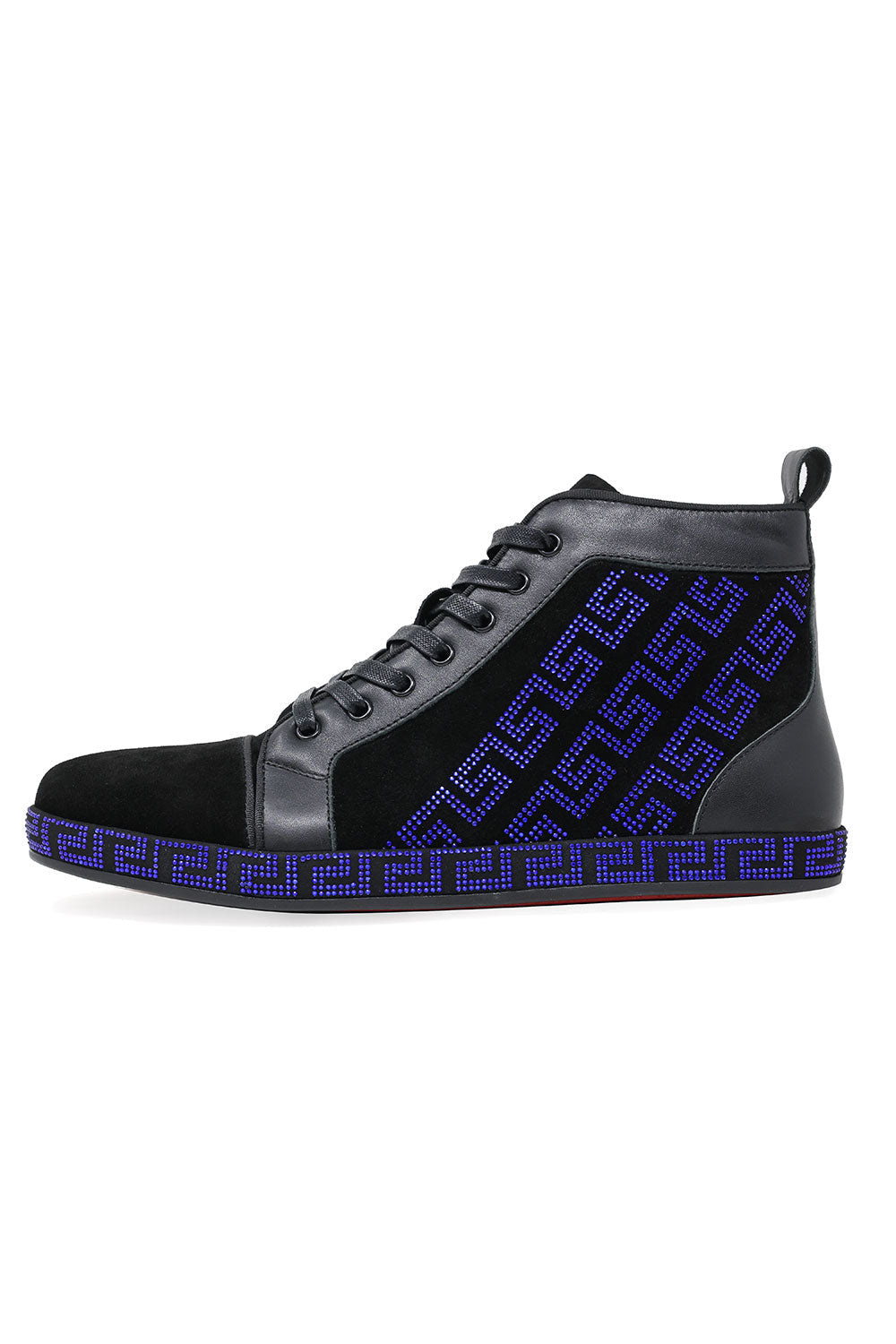 Barabas Men's Rhinestone Greek Pattern Design High Top Sneakers SH729 Royal