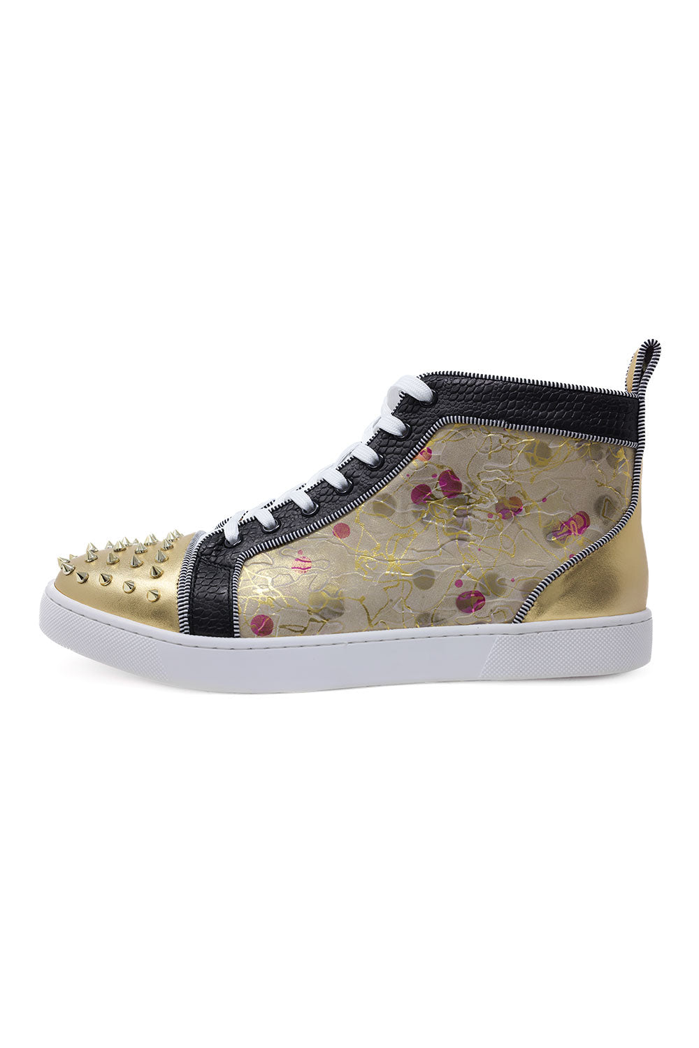 Barabas Men's Spike Floral Shiny Design High-Top Luxury Sneakers SH731 Gold