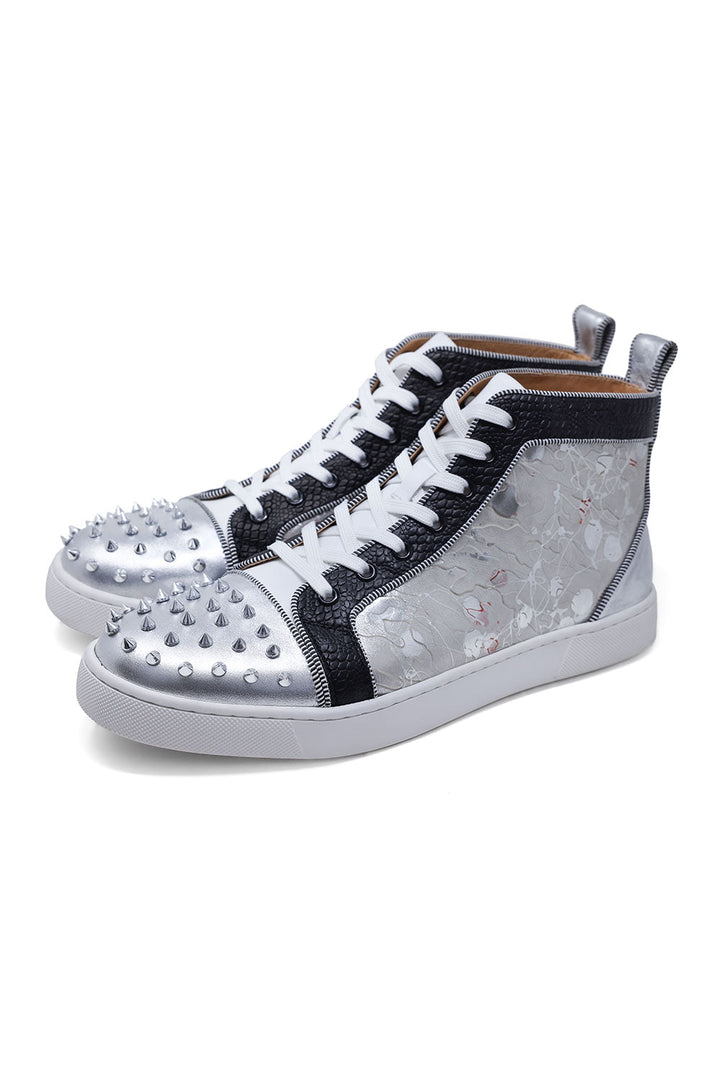 Barabas Men's Spike Floral Shiny Design High-Top Luxury Sneakers SH731 Gold
