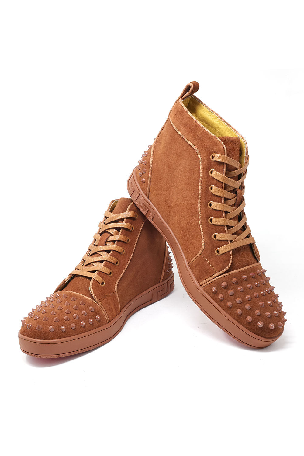 Barabas Men's Spike Design Luxury Suede High-Top Sneaker SH732 Cinnamon