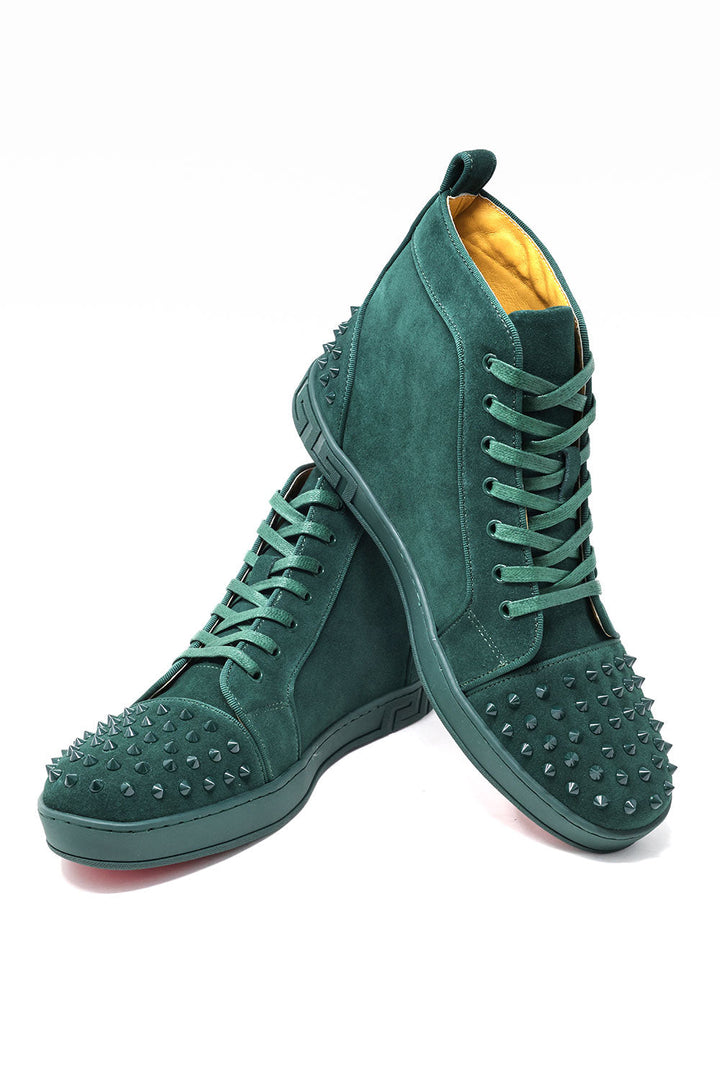 Barabas Men's Spike Design Luxury Suede High-Top Sneaker SH732 Green
