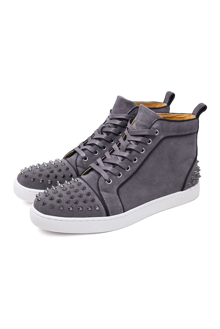 Barabas Men's Spike Design Luxury Suede High-Top Sneaker SH732 Grey