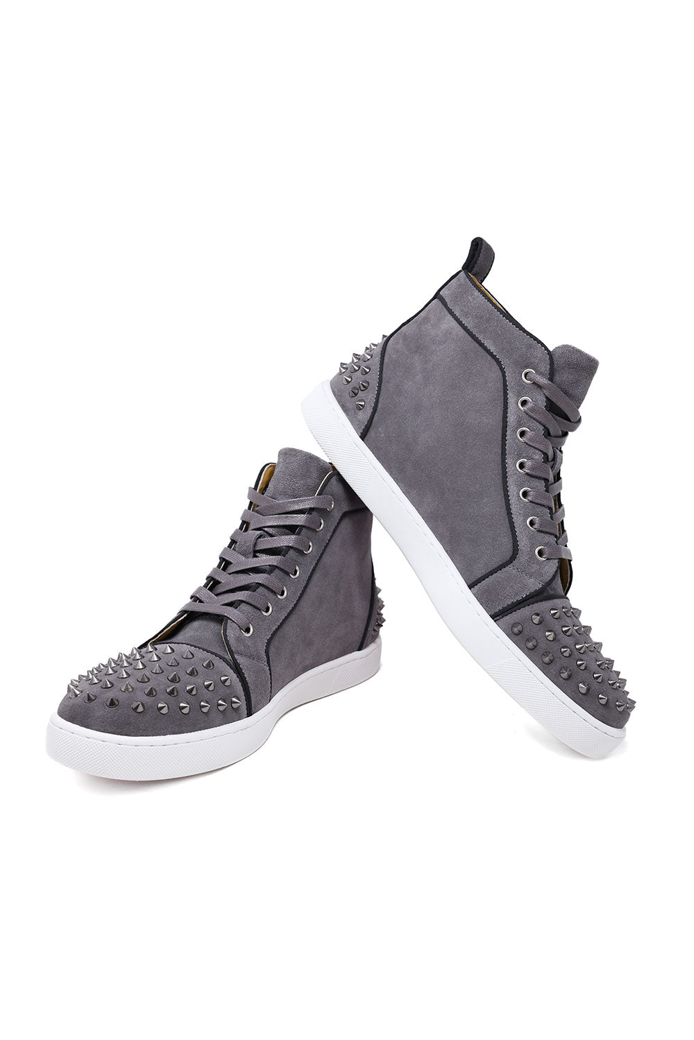 Barabas Men's Spike Design Luxury Suede High-Top Sneaker SH732 Grey