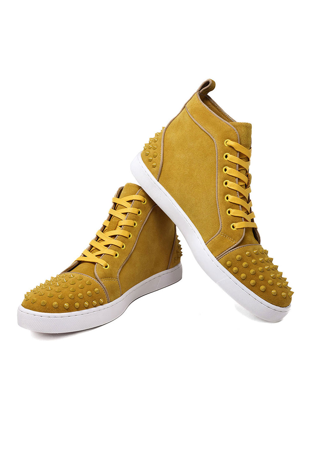 Barabas Men's Spike Design Luxury Suede High-Top Sneaker SH732 Mustard