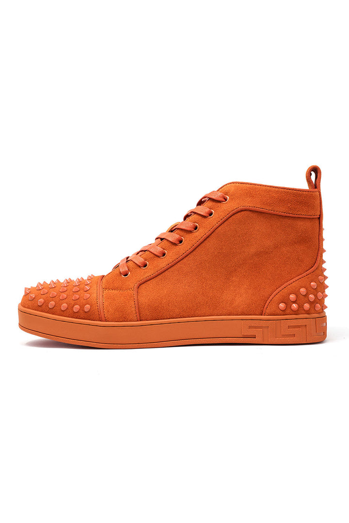 Barabas Men's Spike Design Luxury Suede High-Top Sneaker SH732 Rust