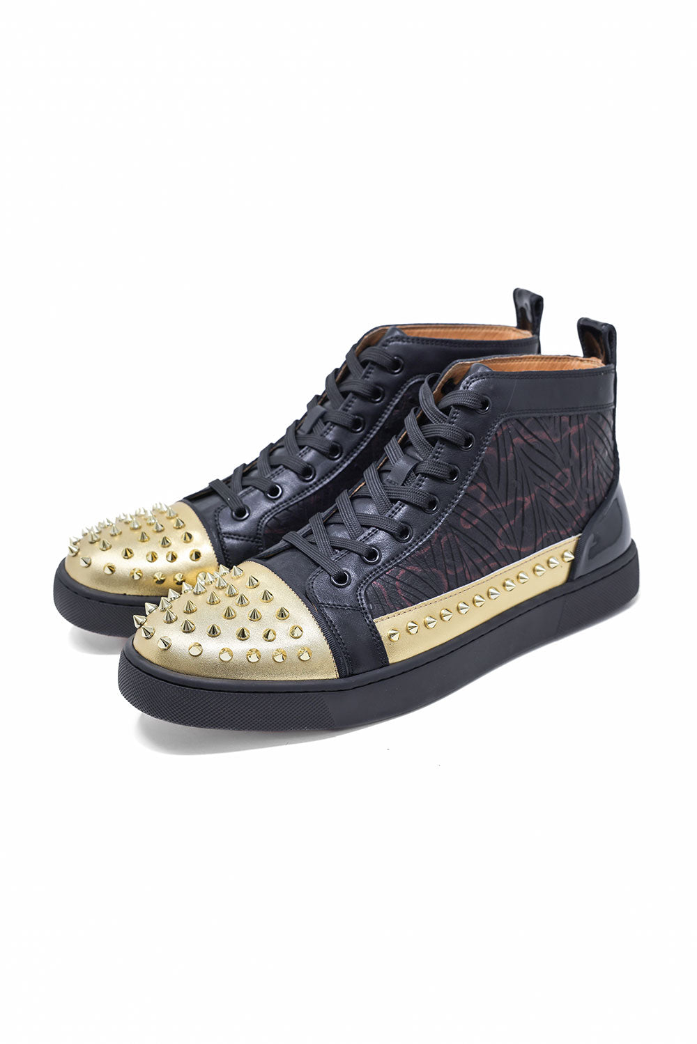 Barabas Men's Spikes Pattern Design High-Top Luxury Sneakers SH736 Gold