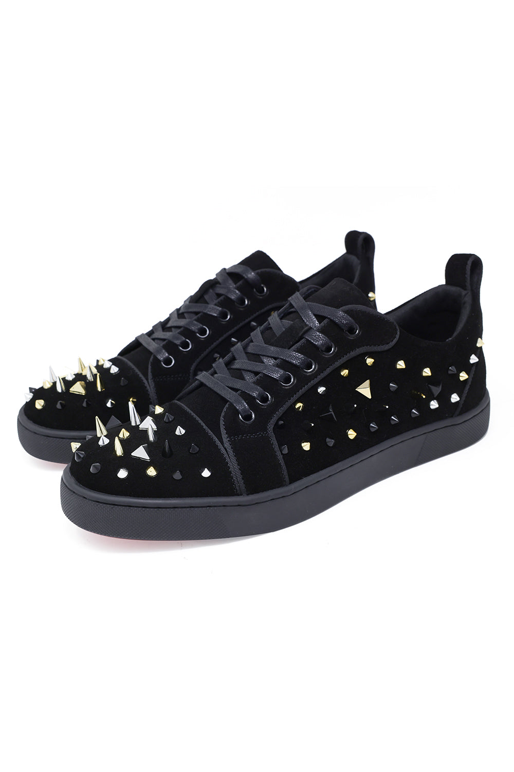 Barabas Men's Silver Spikes Design Low Top Sneakers SHL901 Black