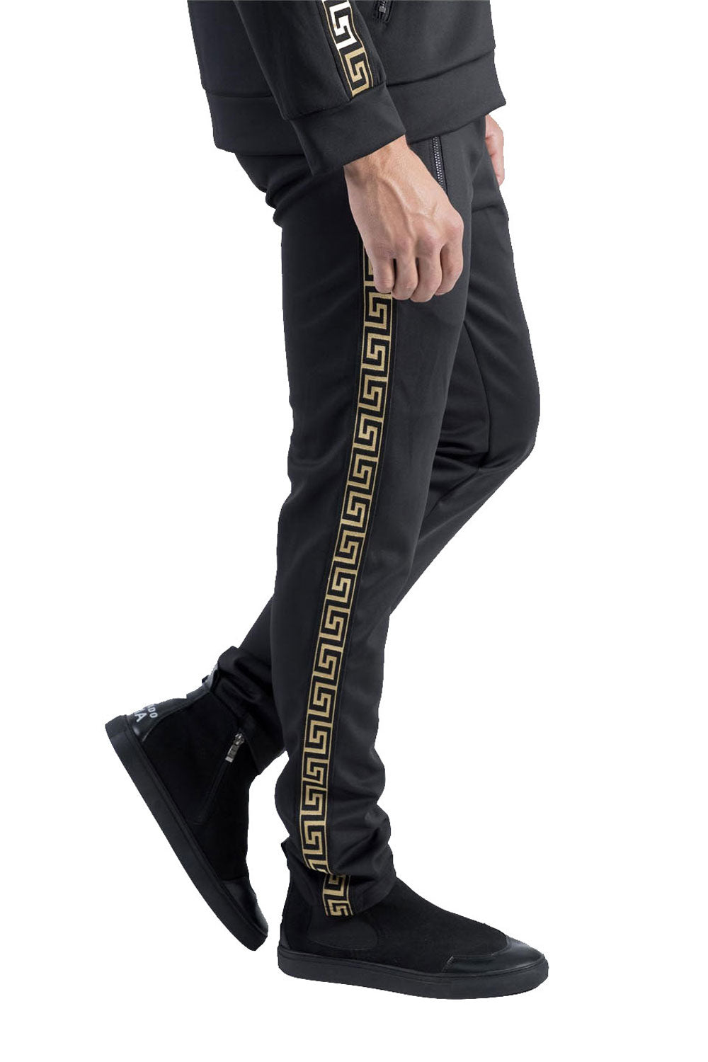 BARABAS Men's Greek Key Pattern  Black Gold Joggers SP100