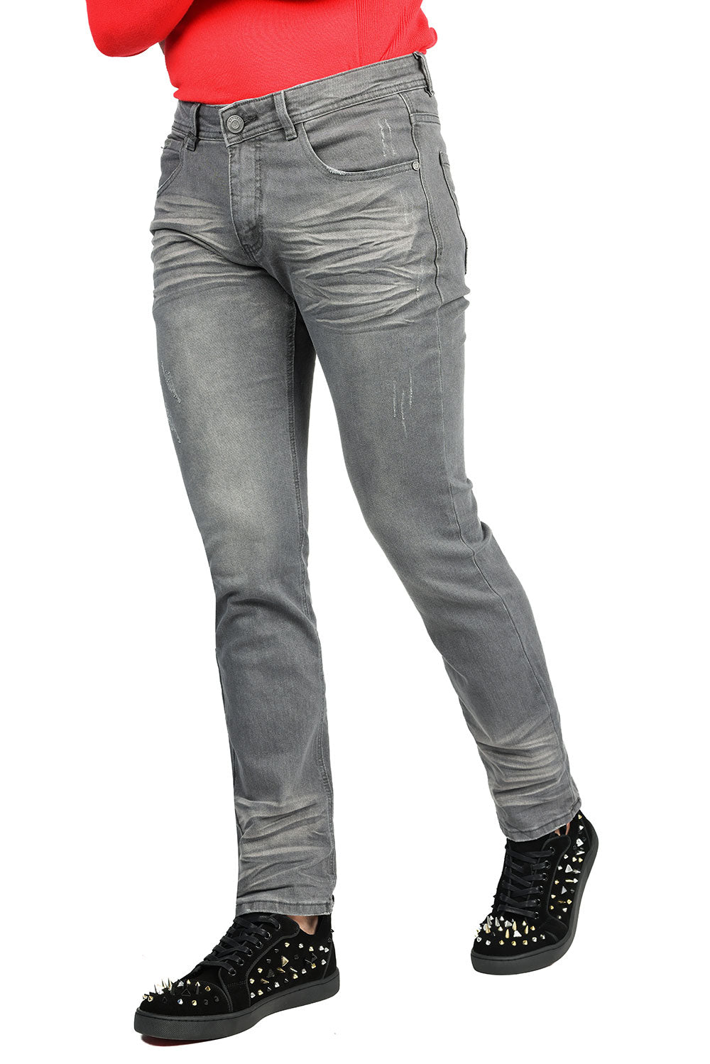 BARABAS Men's Distressed Blue Black Grey Denim Jeans SN8850