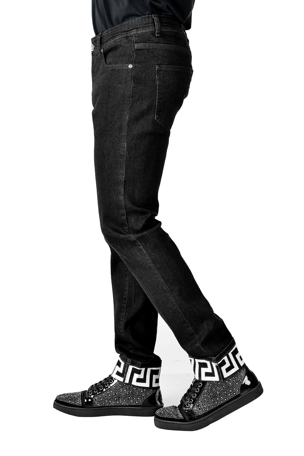 BARABAS Men's Greek Key Pattern Design Luxory Jeans SN8858 Black