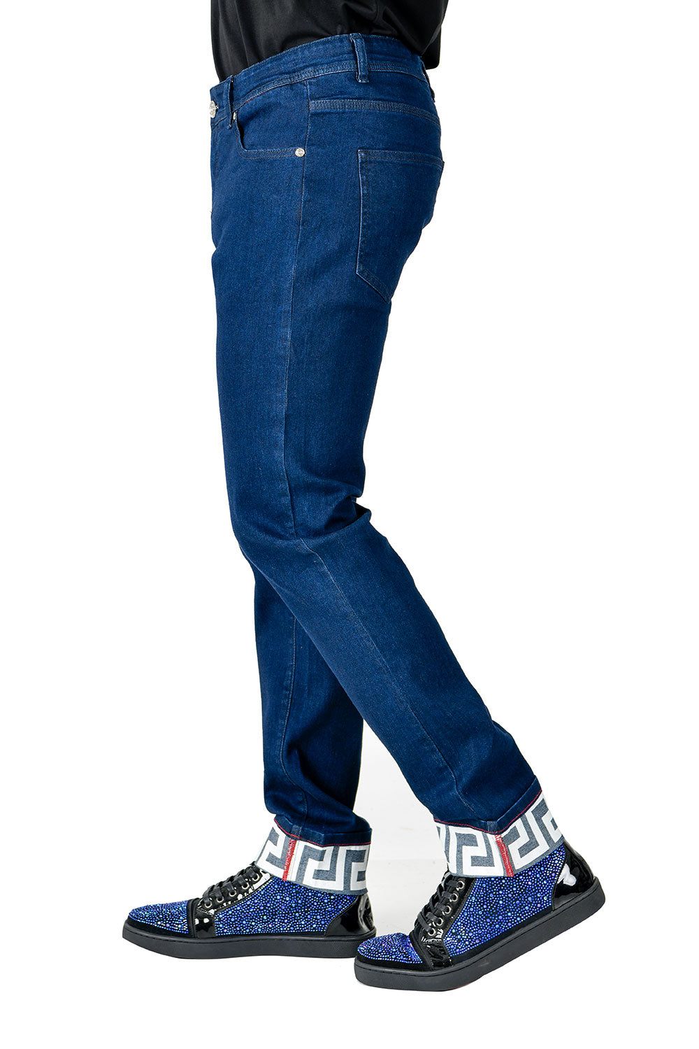 BARABAS Men's Greek Key Pattern Design Luxory Jeans SN8858 Blue
