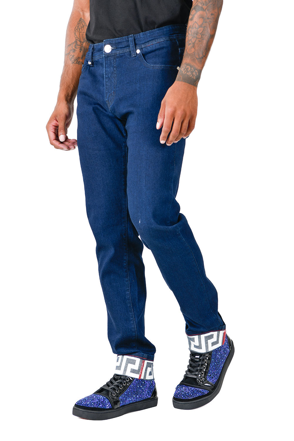 BARABAS Men's Greek Key Pattern Design Luxory Jeans SN8858 Blue