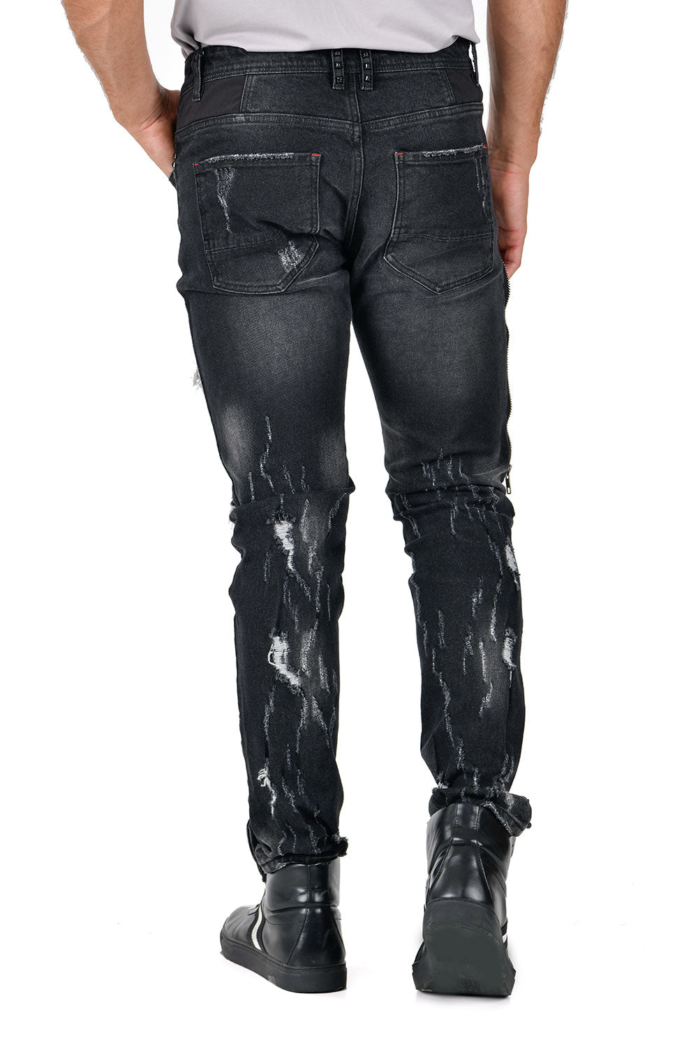 Dark Icon Ripped Plaid Patch Jeans Men High Street Ankle Zipper Men's Jeans  Regular Style Destroyed Denim Pants Men