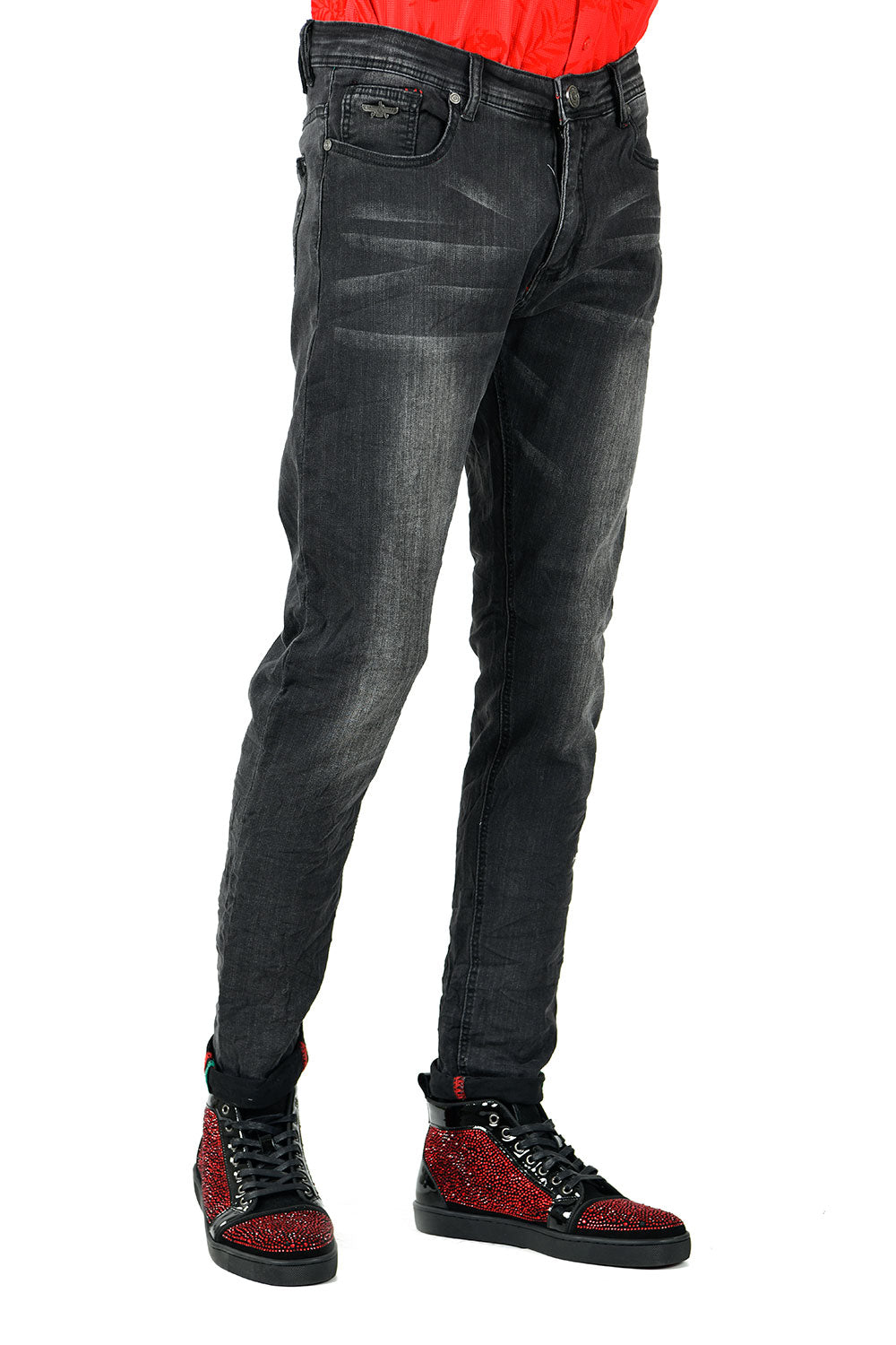 Barabas Men's Washed Straight Fit Distressed Denim Jeans SN8883 Black