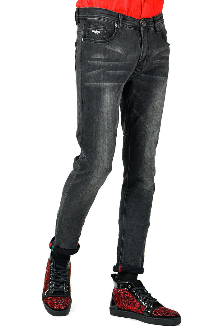 Barabas Men's Washed Straight Fit Distressed Denim Jeans SN8883 Black