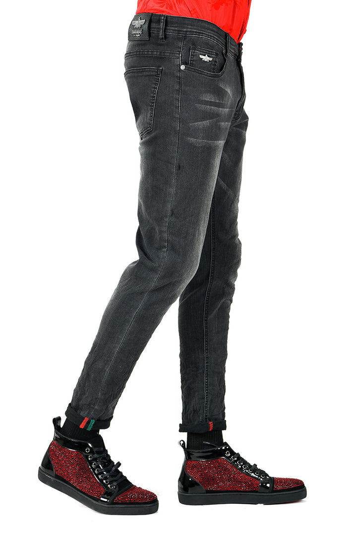 Barabas Men's Washed Straight Fit Distressed Denim Jeans SN8883 Black