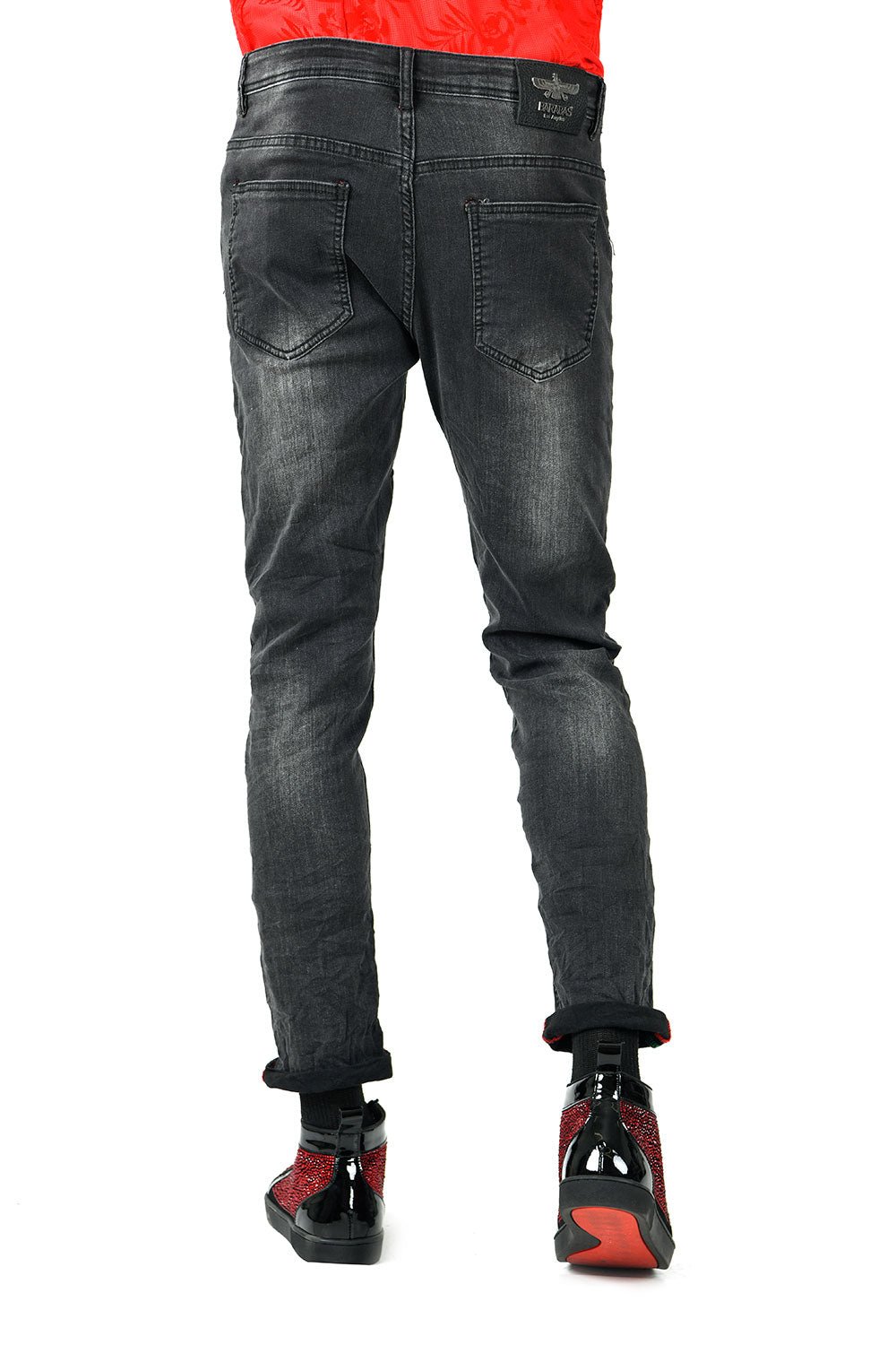 Barabas Men's Washed Straight Fit Distressed Denim Jeans SN8883 Black