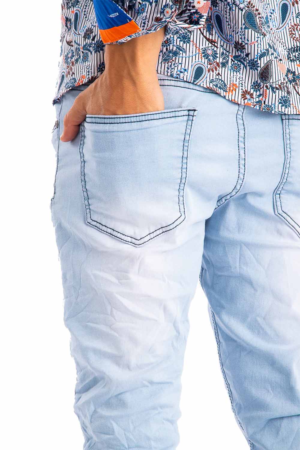 Barabas Men's Washed Straight Fit Distressed Denim Jeans SN8883 Light Blue