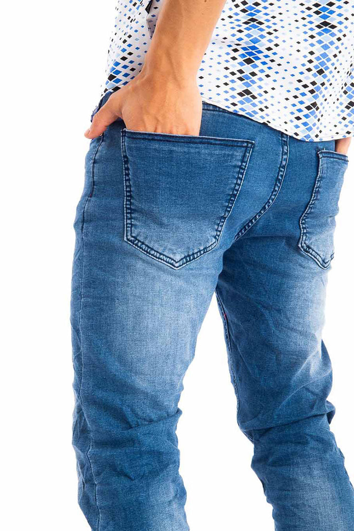 Barabas Men's Washed Straight Fit Distressed Denim Jeans SN8883 Dark Blue