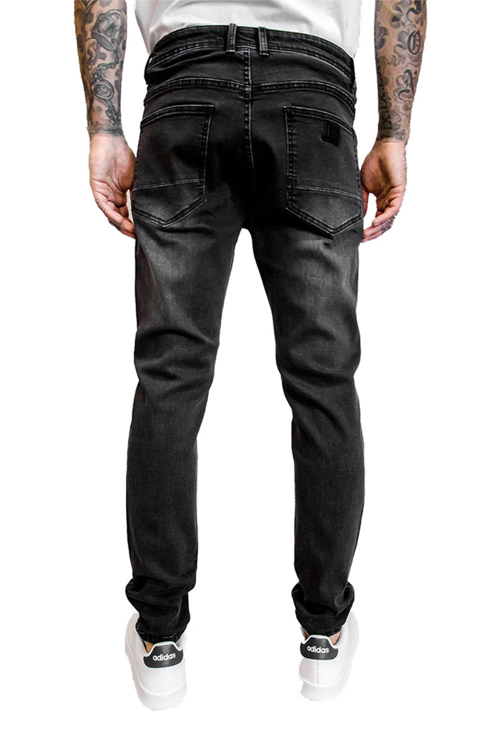 Barabas Men's Bleach Rhinestone Straight fit Denim Jeans SN8885 Black