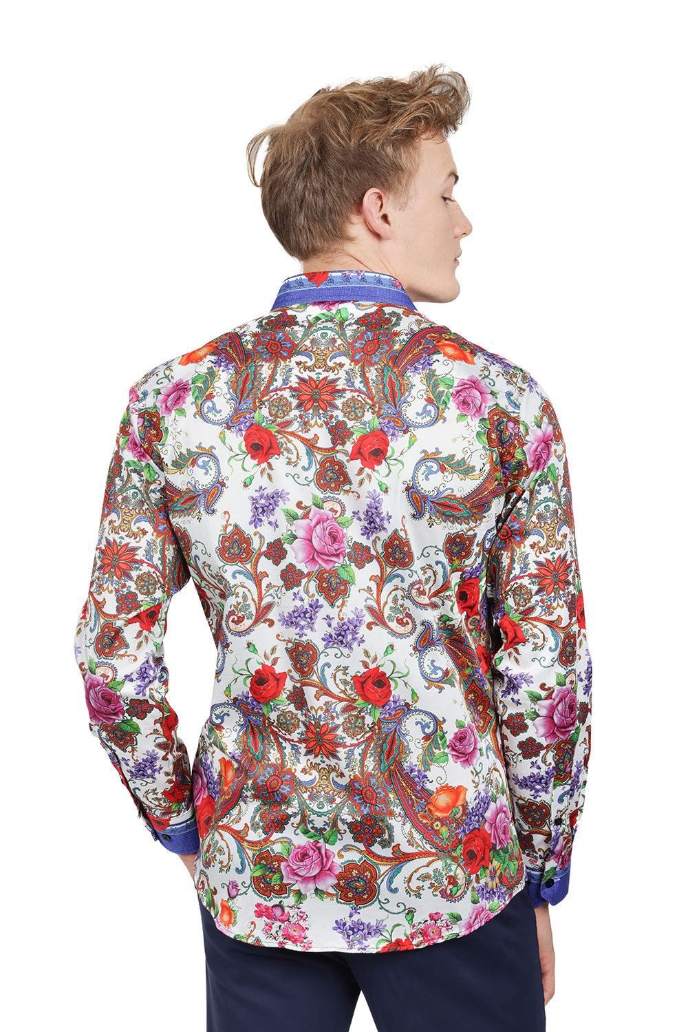 BARABAS Men's Floral Baroque Long Sleeve button down Shirt SP07 White