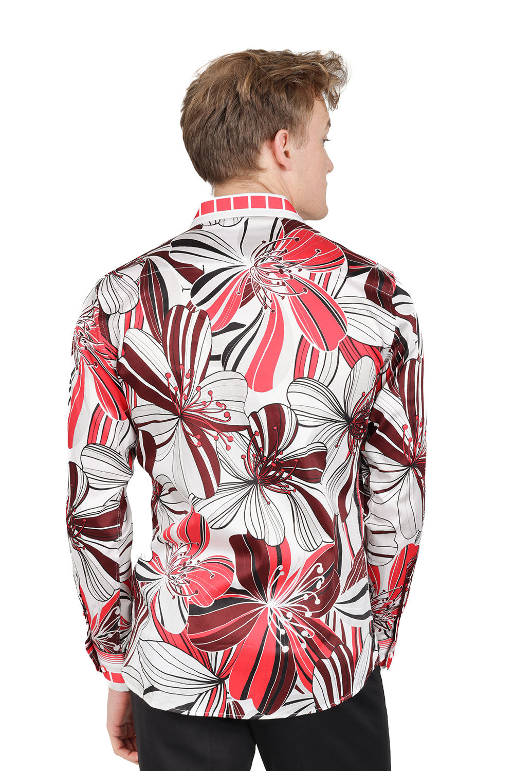 BARABAS Men's Vibrant Floral Print Button Down Long Sleeves Shirt SP08 Red