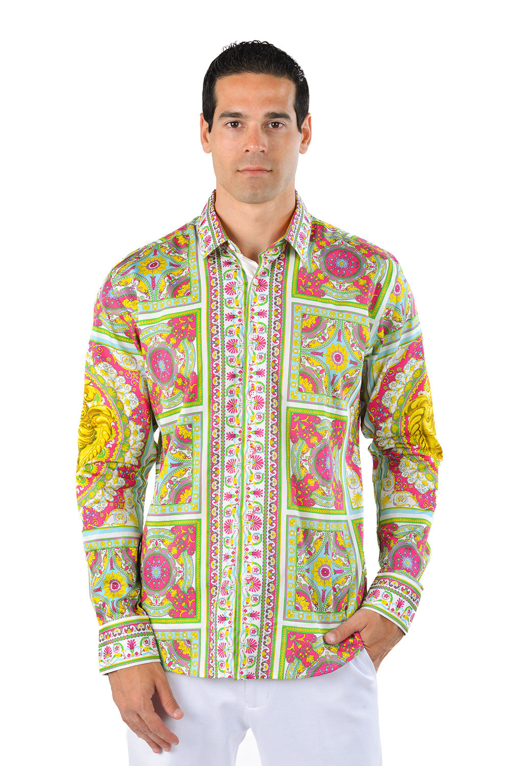 Barabas Men's Luxury Medusa Floral Baroque Button Down Shirt SP13