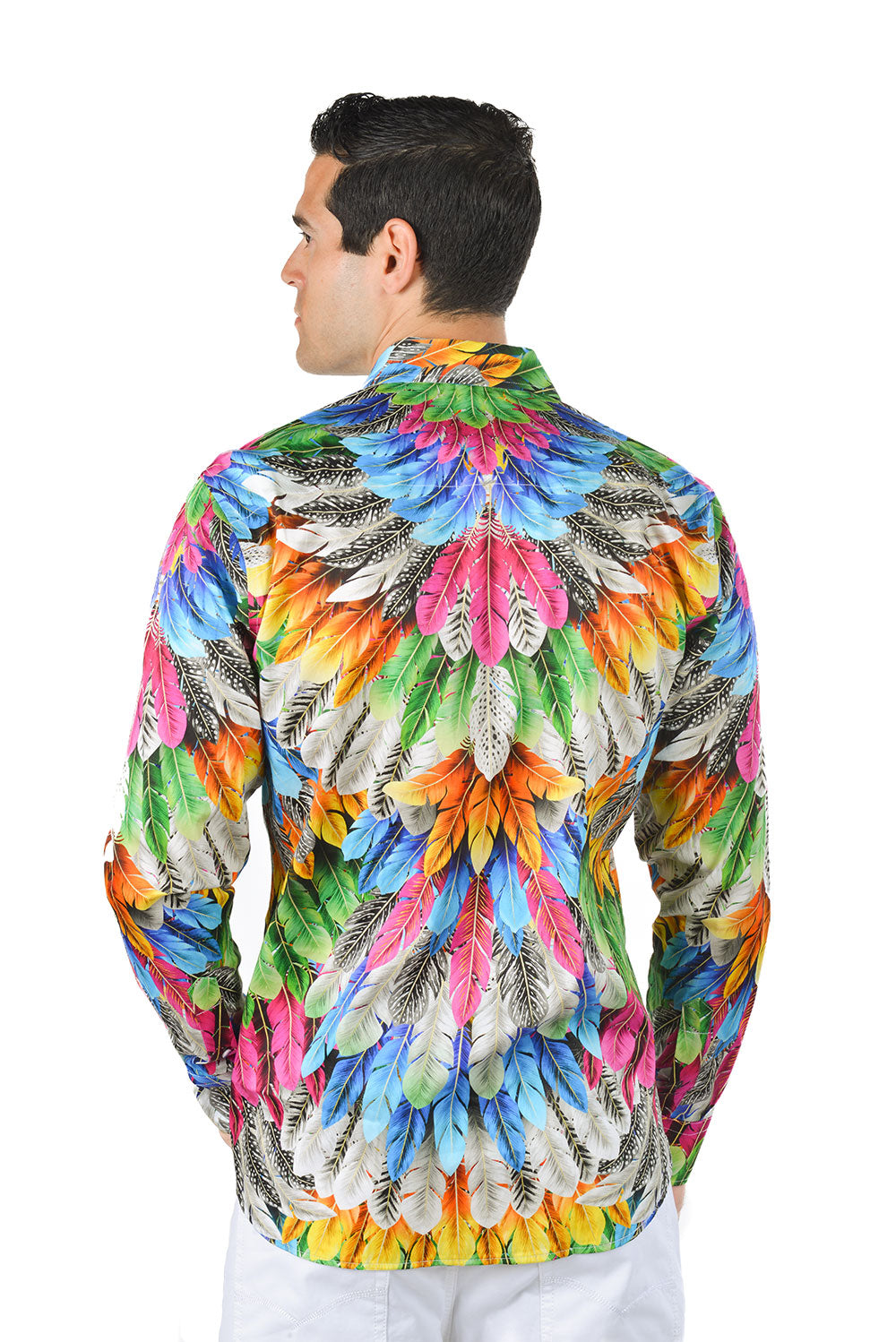 Barabas Men's Feather Printed Design Luxury Long Sleeves Shirts SP15