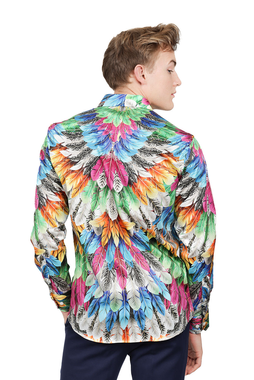 Barabas Men's Feather Printed Design Luxury Long Sleeves Shirts SP15
