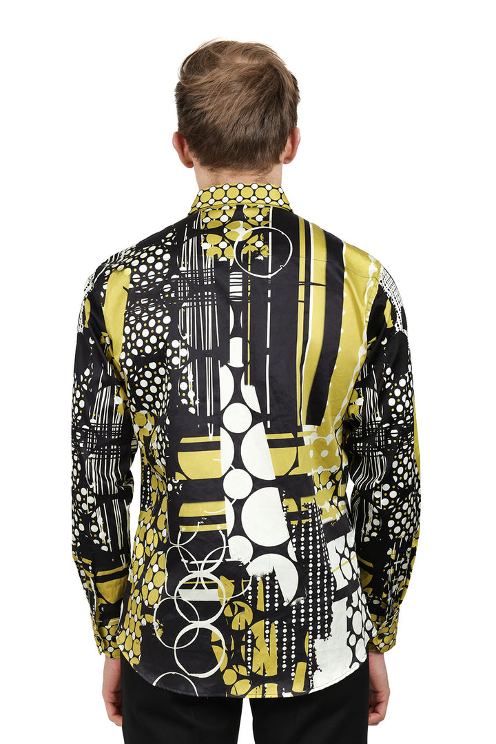 Barabas Men's Oval Geo Prints Design Luxury Button Down Shirt SP17 Gold