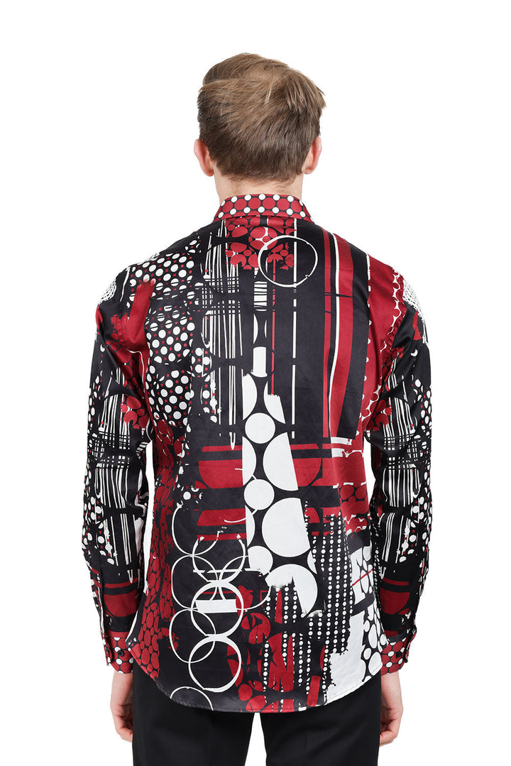 Barabas Men's Oval Geo Prints Design Luxury Button Down Shirt SP17 Red