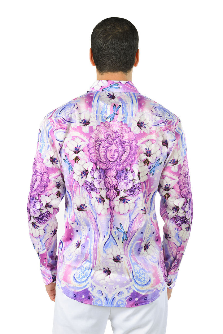 Barabas Men's Luxury Medusa Dragonfly Floral Baroque Shirt SP19