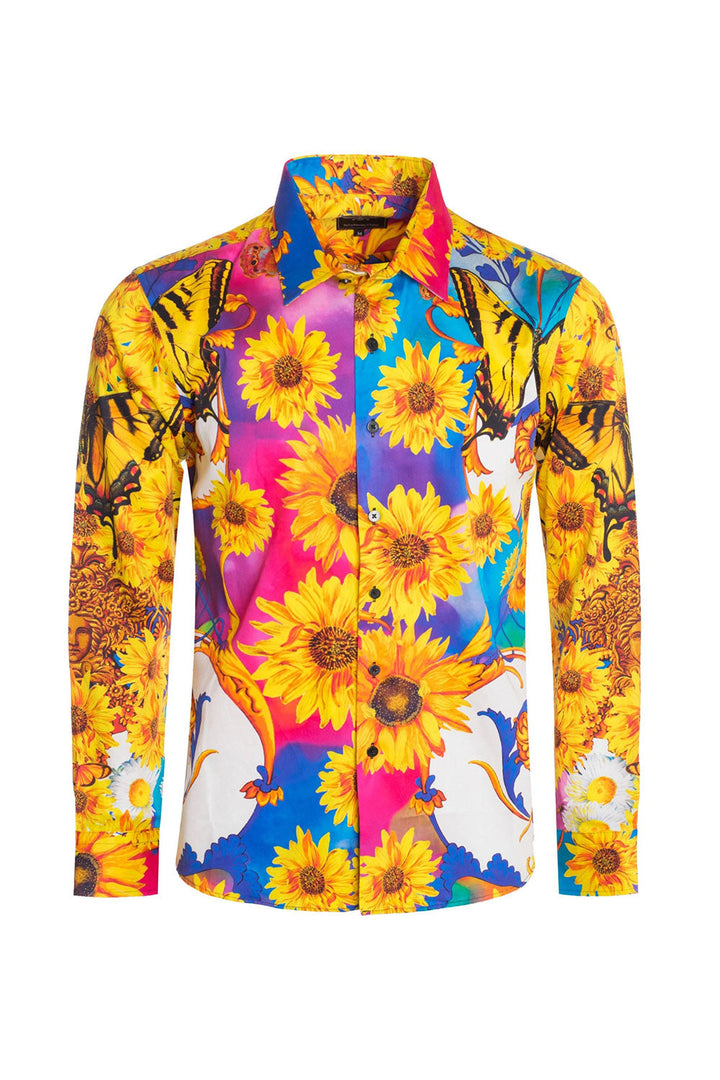 BARABAS Men's Sunflower Butterfly Printed Designer Dress Shirts SP200