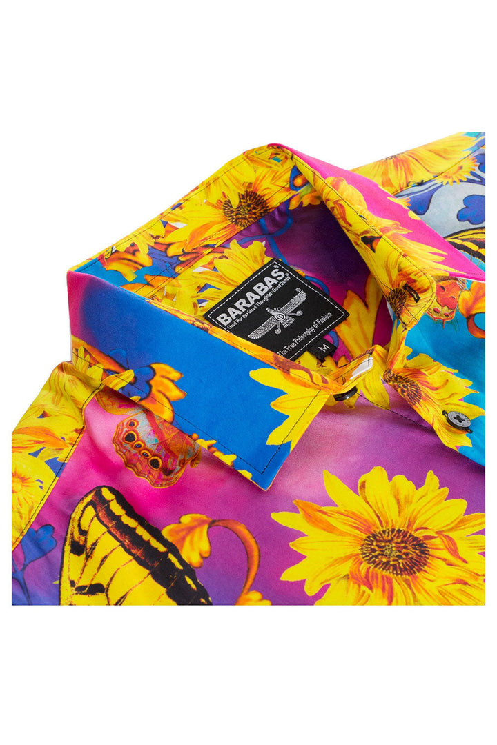 BARABAS Men's Sunflower Butterfly Printed Designer Dress Shirts SP200