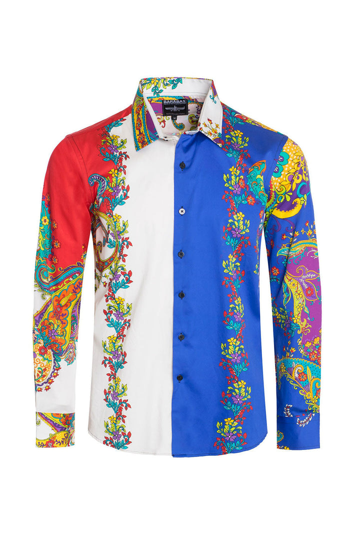 BARABAS Men's Floral Printed Multi Color Long Sleeve Shirts SPR202