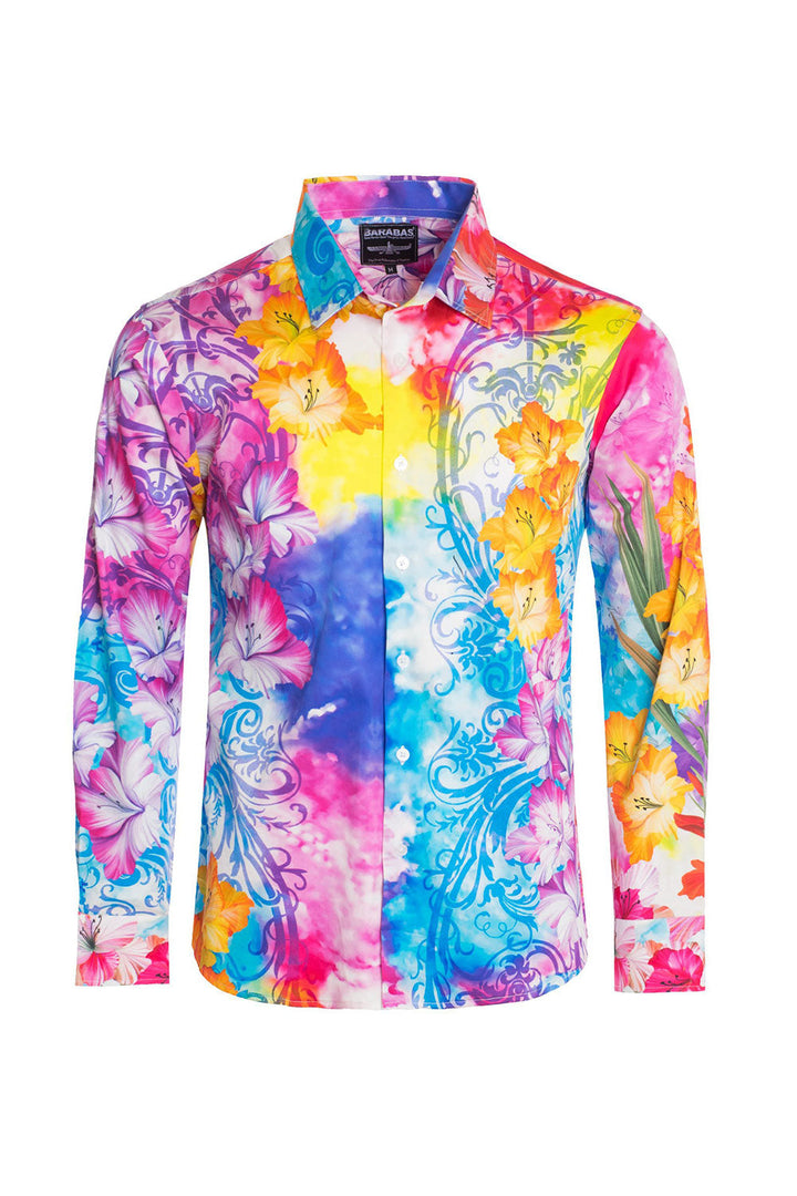 BARABAS Men's Watercolor Floral Printed Designer Dress Shirts SP210