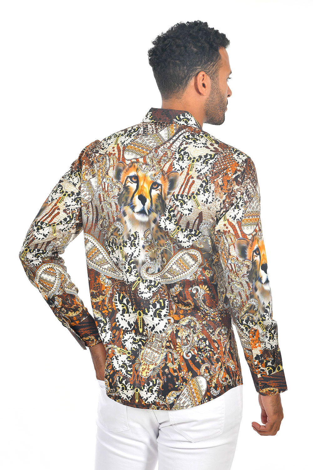 Barabas Men Multi Floral Tiger Butterfly Printed Dress Shirt SP213 S / Multi