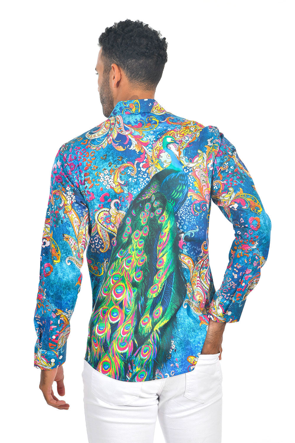 Barabas men's Baroque Peacock Floral printed Long Sleeve Shirt SP214 SP214