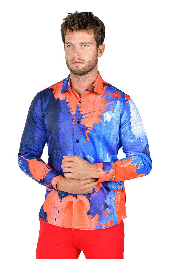 BARABAS men's abstract paint printed long sleeve shirts SP219