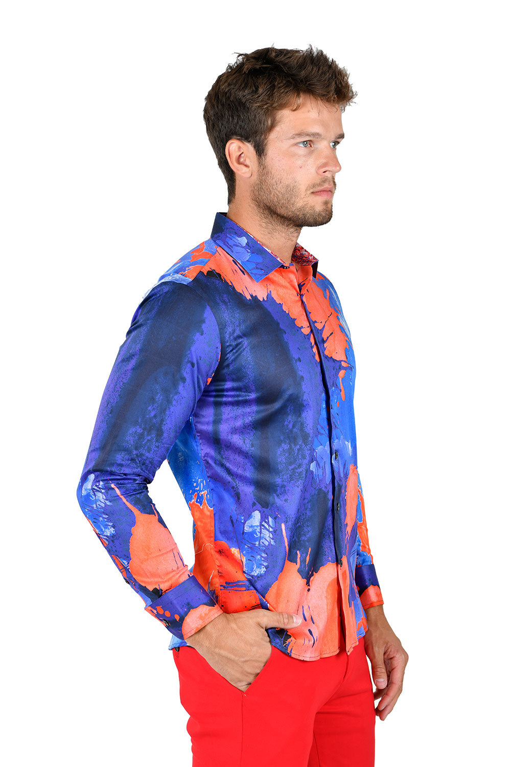 BARABAS men's abstract paint printed long sleeve shirts SP219