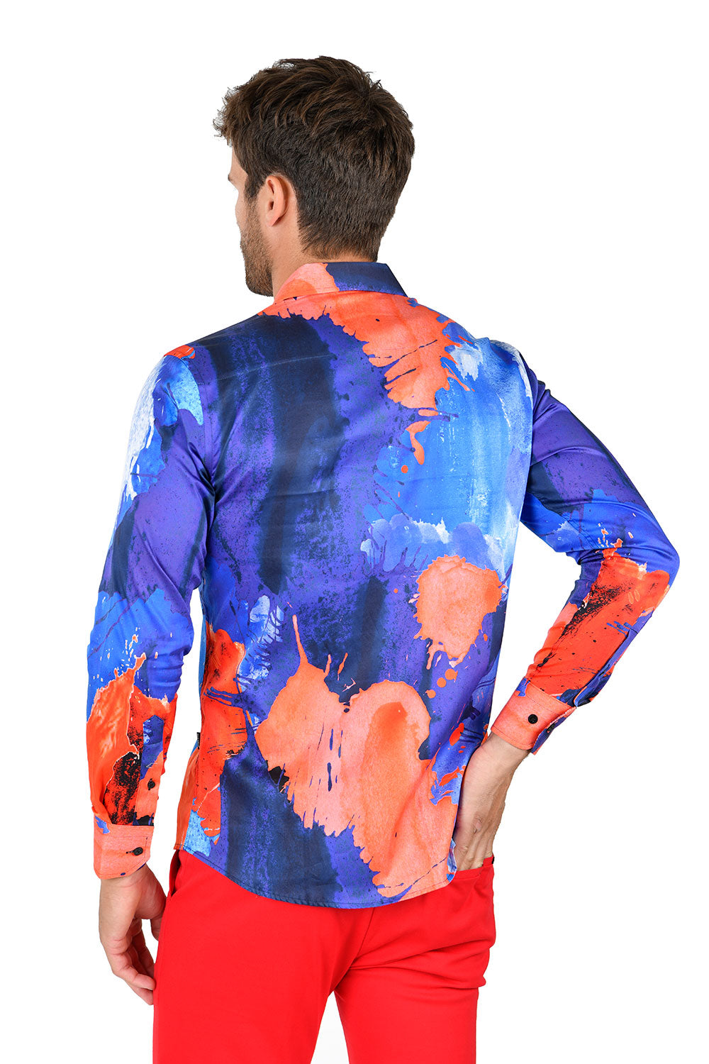 BARABAS men's abstract paint printed long sleeve shirts SP219