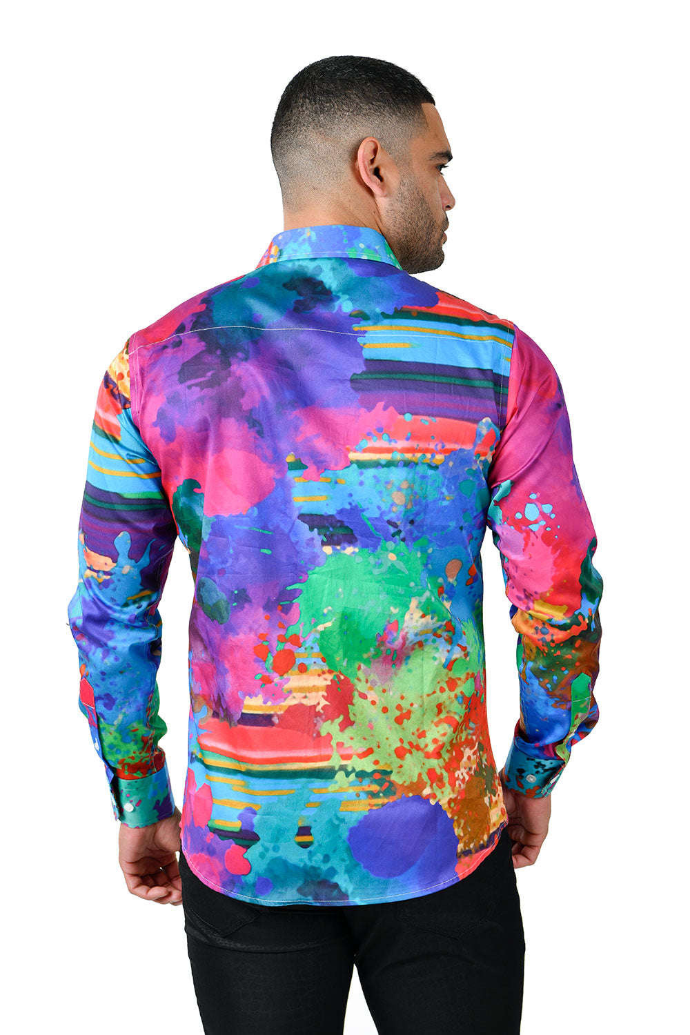 BARABAS men's abstract paint printed long sleeve shirts SP221