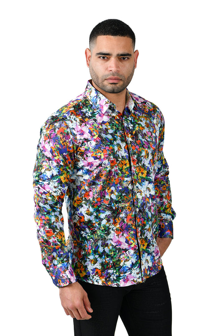 BARABAS men's abstract paint printed long sleeve shirts SP223